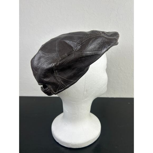 Vintage Leather Patchwork Design- Mens Brown Flat Cap- some wear buttons - Picture 3 of 6